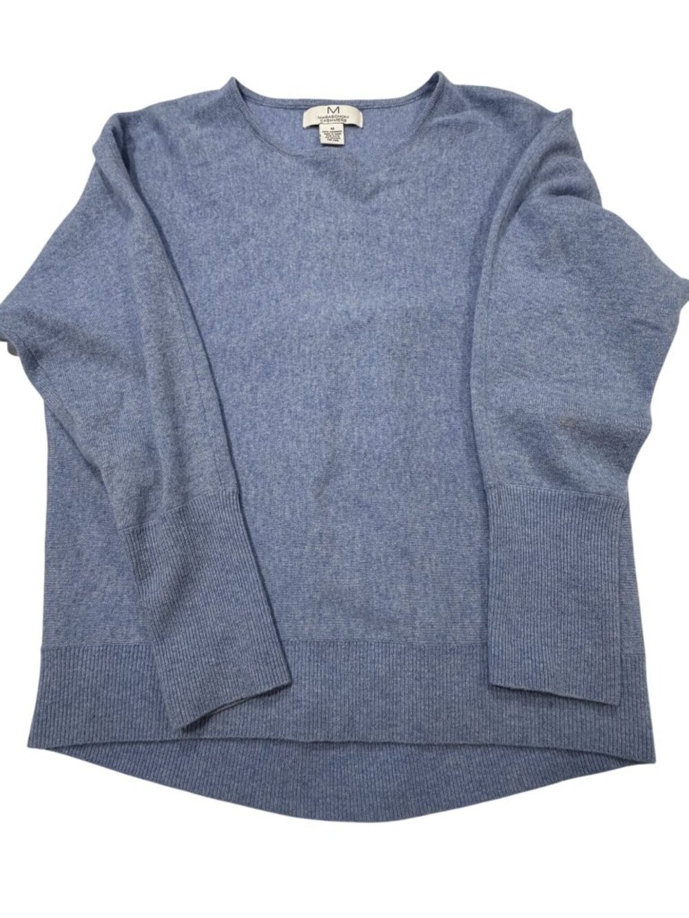 Magaschoni Blue V-Neck 100% Cashmere Sweater Size M Womens Ribbed Hem & Cuffs